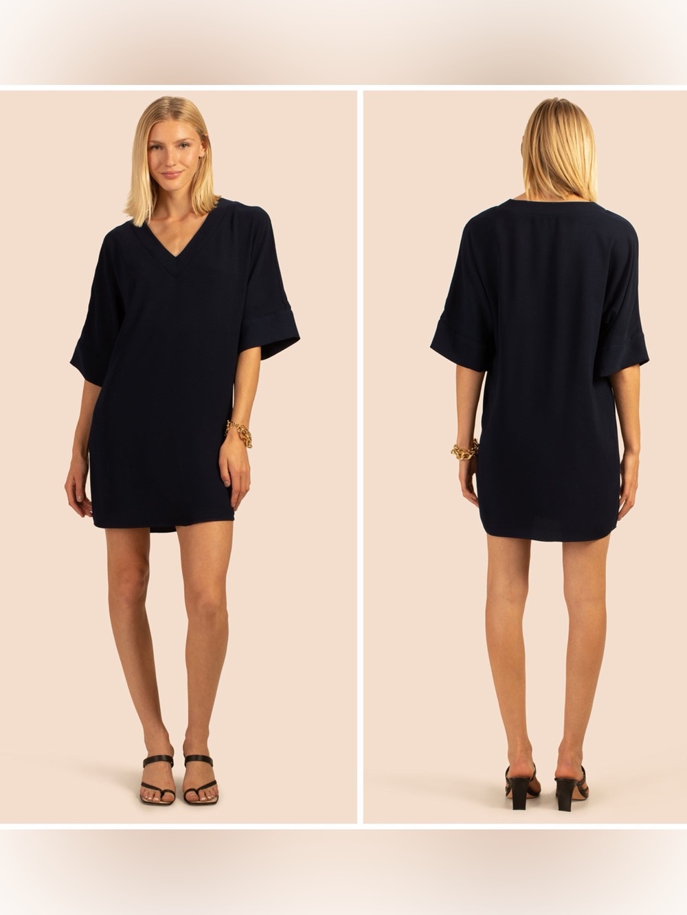 Trina Turk Women's Dellia Shift Dress Relaxed Fit V-neck Black Sz Small
